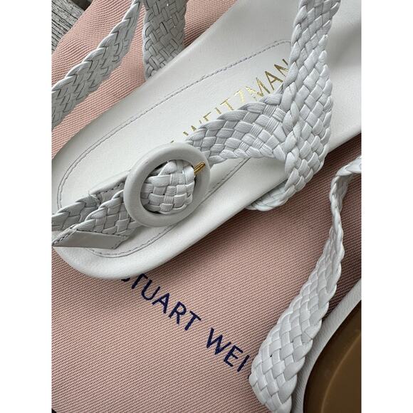 Stuart Weitzman Teodora Flat Sandals 7 White Buckle Ankle Strap Open Toe - Picture 3 of 7